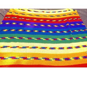 Vintage Rainbow Striped Colored Afghan Throw Blanket